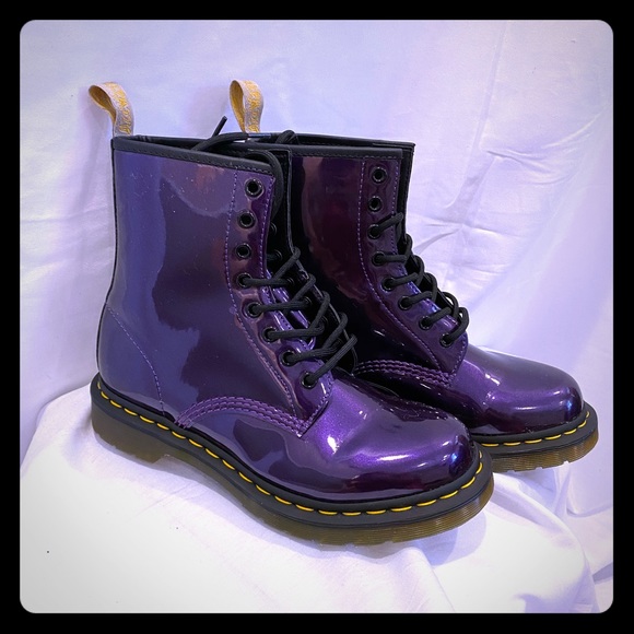 dr martens 1460 purple chrome flat ankle boots